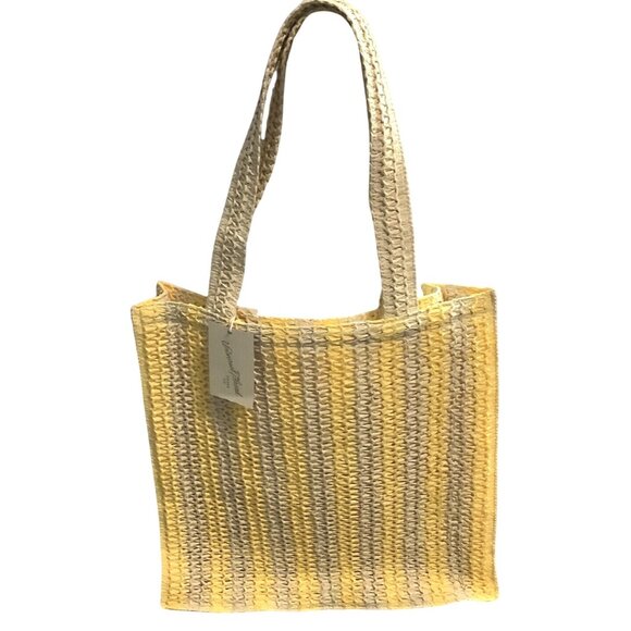 Universal Thread Crochet Woven Handbag Yellow Beige Tote Single Compartment - Picture 6 of 11
